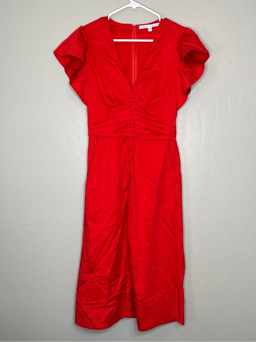Veronica Beard Sada Midi Dress Red Midi Ruffle Sleeve Sz 2